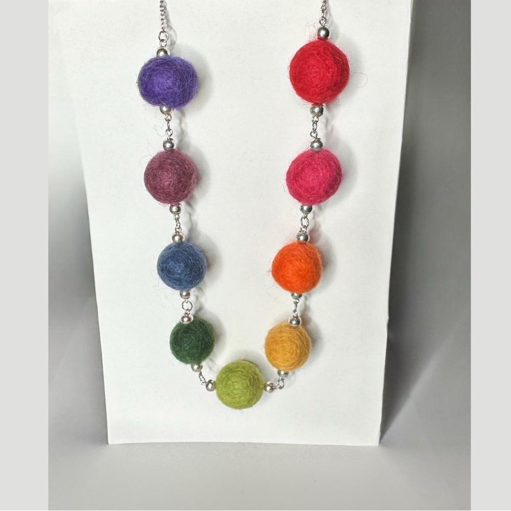 Hand Crafted Multicolor Felt Ball Necklace - Picture 2 of 4